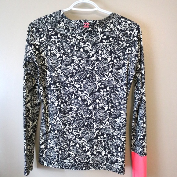 BILLABONG Girls Size Large Swim UV Top Shirt Paisley Long Sleeve Black White - Picture 4 of 8